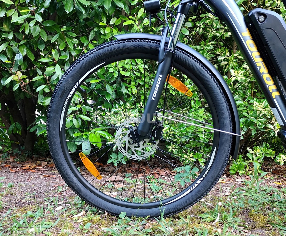 Touroll MA2 Elektrofahrrad, 250W Mittelmotor, 36V 13Ah Akku, 27,5 Zoll Reifen, 25 km/h Höchstgeschwindigkeit, 100 km maximale Reichweite, hydraulische Scheibenbremse, Federgabel mit Verriegelung, Shimano 7-Gang-Schaltung – Grau