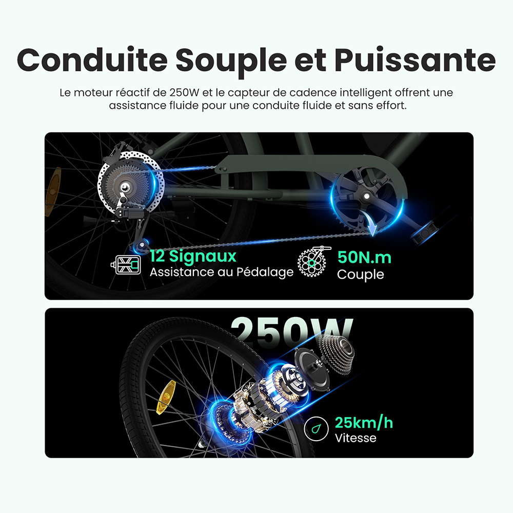 Touroll B2 Vélo électrique, moteur 250 W, batterie 36 V 15,6 Ah, pneus 26 x 2,25 pouces, vitesse maximale 25 km/h, autonomie 100 km, frein à disque et frein électrique, Shimano 7 vitesses, écran LED