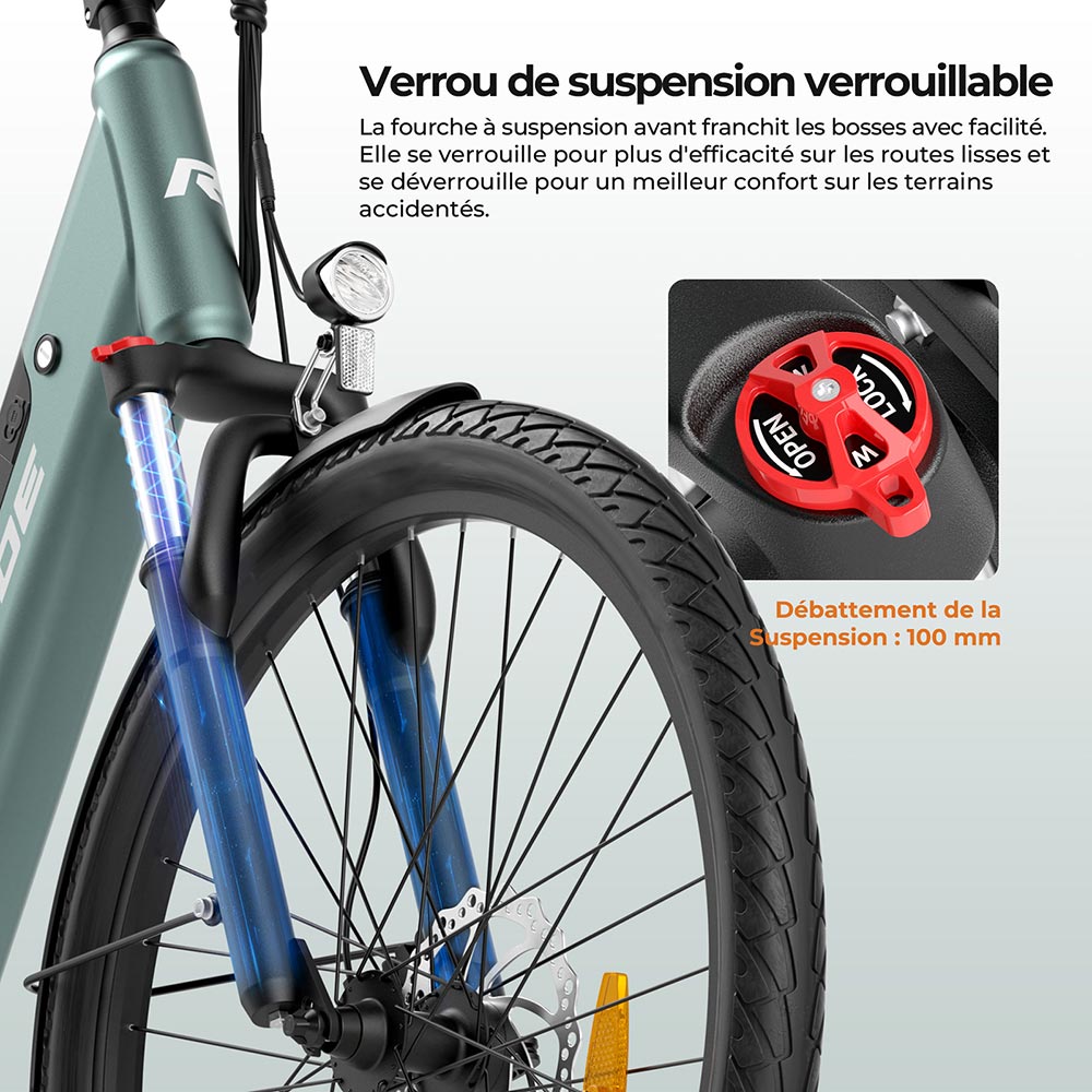 Foride Urbano 1 Vélo électrique, moteur central 250 W, batterie 36 V 13 Ah, pneus 26 pouces, vitesse maximale 25 km/h, autonomie 110 km, freins à disque hydrauliques, fourche à suspension avec blocage, transmission Shimano 7 vitesses