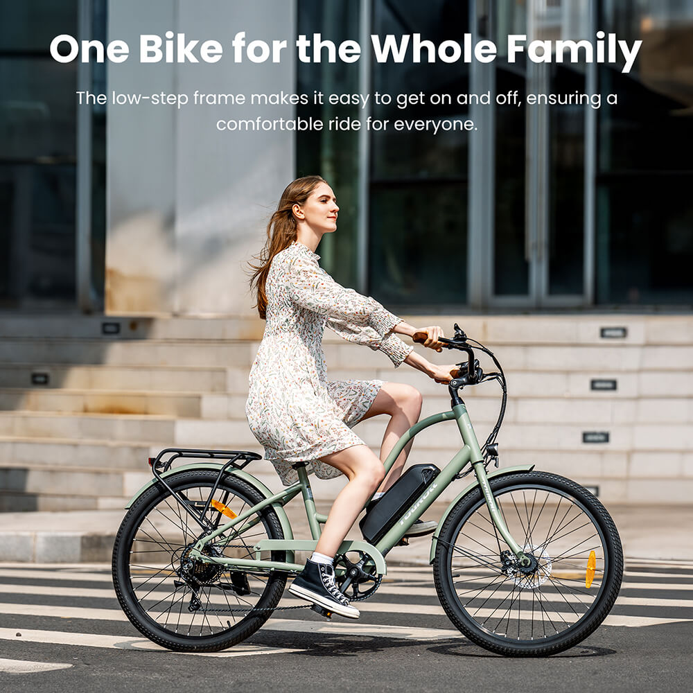 Touroll B2 Electric Bike, 250W Motor, 36V 15.6Ah Battery, 26*2.25 inch Tires, 25km/h Max Speed, 100km Range, Disc Brake & E-Brake, Shimano 7-speed, LED Display