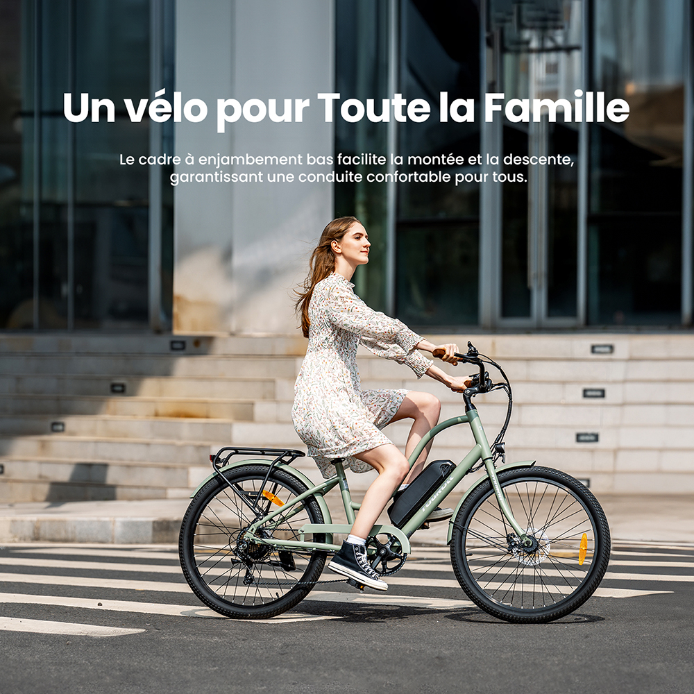 Touroll B2 Vélo électrique, moteur 250 W, batterie 36 V 15,6 Ah, pneus 26 x 2,25 pouces, vitesse maximale 25 km/h, autonomie 100 km, frein à disque et frein électrique, Shimano 7 vitesses, écran LED