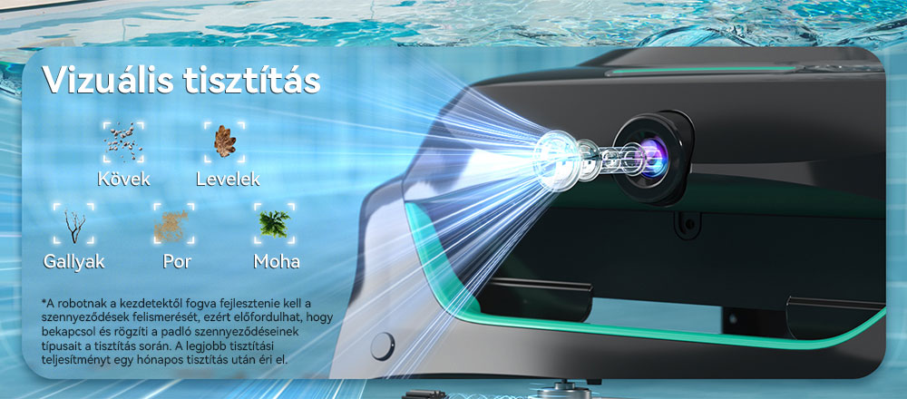 WYBOT C2 Vision vezeték nélküli medence robotporszívó, törmelékérzékelés AI kamerával, 8 az 1-ben fő tisztítás, kétrétegű szűrés, kefe nélküli motorok az erőteljes szívóerőért, akár 184 m²-es medencékhez, fekete-zöld