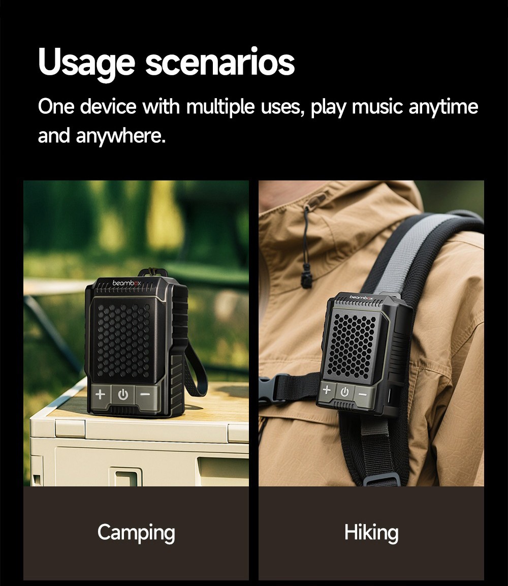 beambox Clip Wave Outdoor Portable Clip-on Speaker, ANC Noise Reduction, IPX5 Waterproof, Bluetooth 5.3, Up to 12 Hours Playtime - Yellow