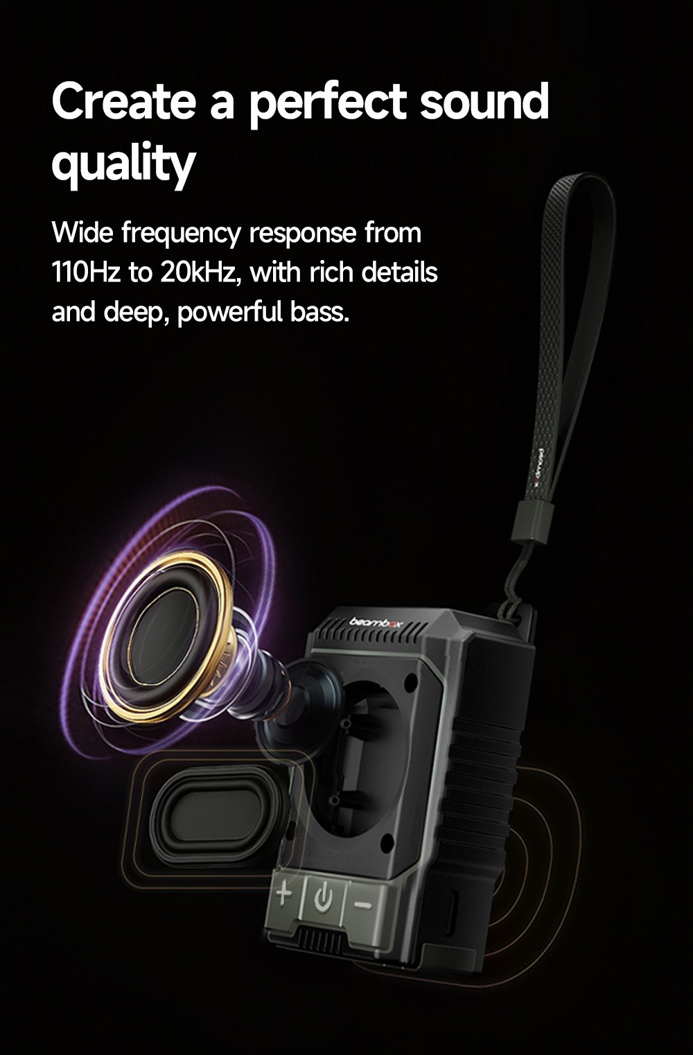 beambox Clip Wave Outdoor Portable Clip-on Speaker, ANC Noise Reduction, IPX5 Waterproof, Bluetooth 5.3, Up to 12 Hours Playtime - Yellow