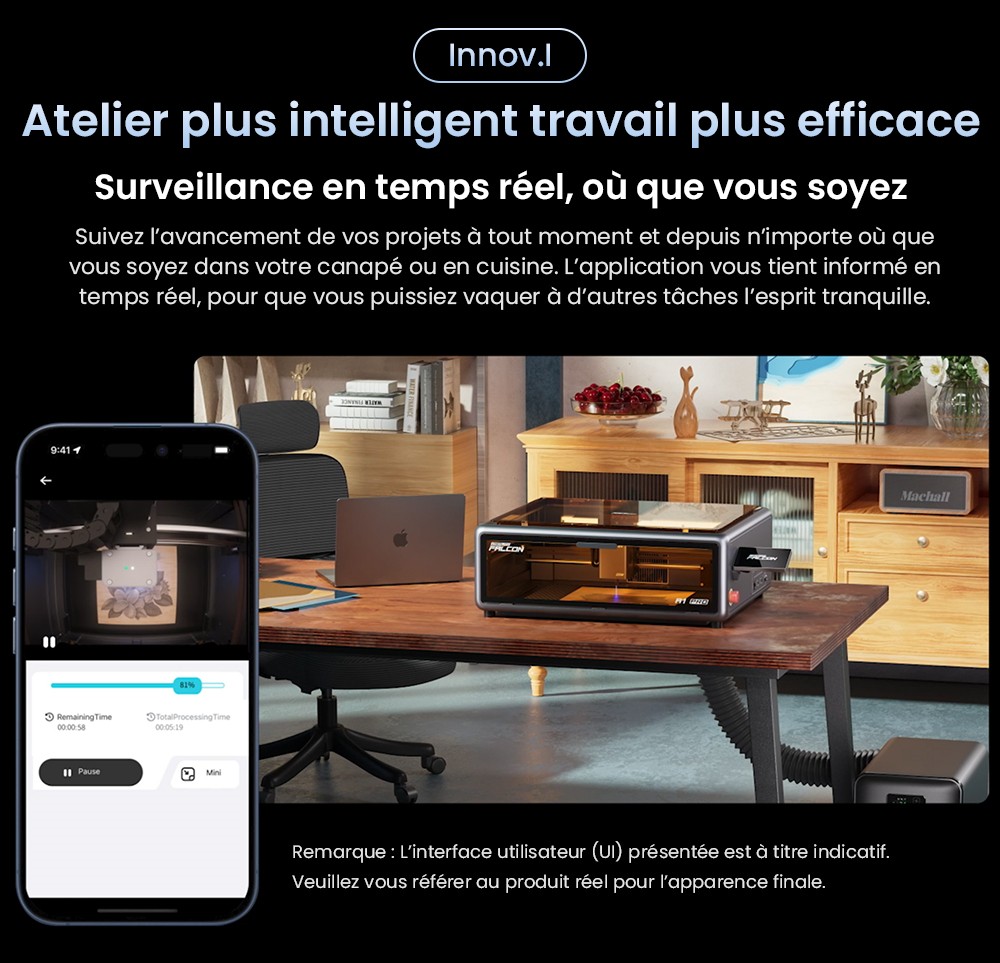 Creality Falcon A1 Pro Graveur laser, 20W bleu et 2W IR, caméra IA, vitesse élevée de 600 mm/s, écran tactile 4,3 pouces, 358x268mm, gris