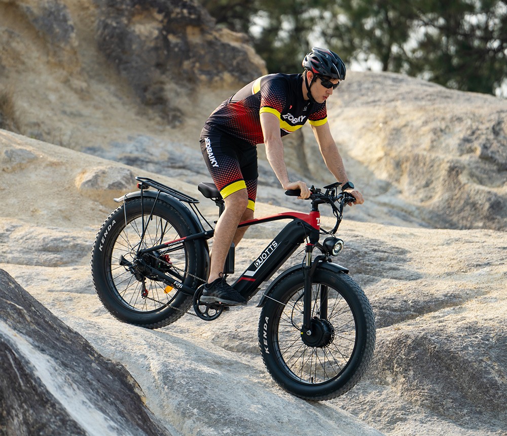 DUOTTS F26 Electric Mountain Bike 750W*2 Dual Motors Samsung 48V 20Ah Battery 26*4.0 Inch Fat Tires 55Km/h Max Speed 55 Degree Climbing Smart Color Display APP Dual Disc Brakes 150KG Max Load 100KM Range Smart APP - Black