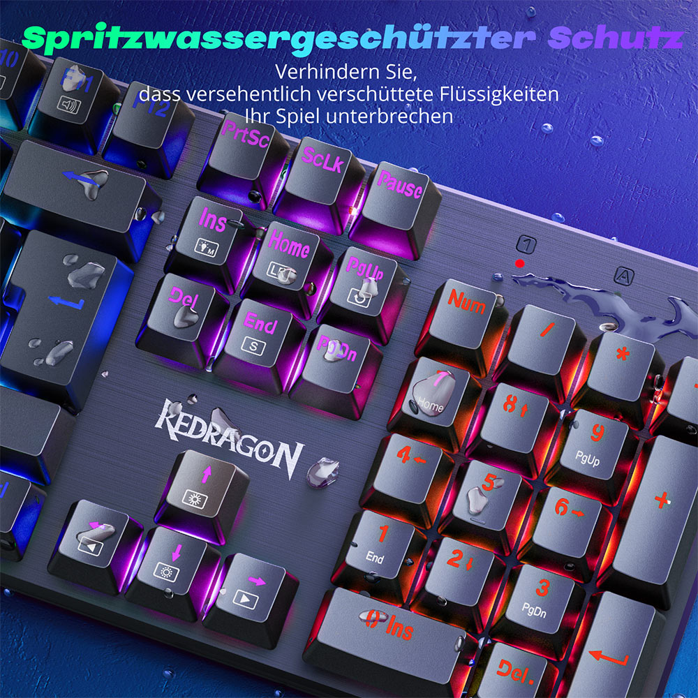 Redragon K671-DE Mechanikus Gaming Billentyűzet, 105 Gombos Teljes Méret, DE QWERTZ Kiosztás, USB-C Vezetékes, Hot-Swap Kapcsolók, RGB Háttérvilágítás, Anti-Ghosting, Kompatibilis Windows/macOS, Játékhoz és Irodához