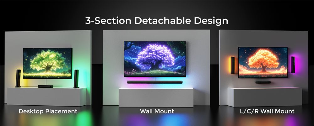 Ultimea Apollo S90 9.1 Channel Soundbar, Dolby Atmos, 470W Peak Power, RGB Lighting, App Control, 121 Preset EQ Matrices, Bluetooth 5.3, Detachable Design
