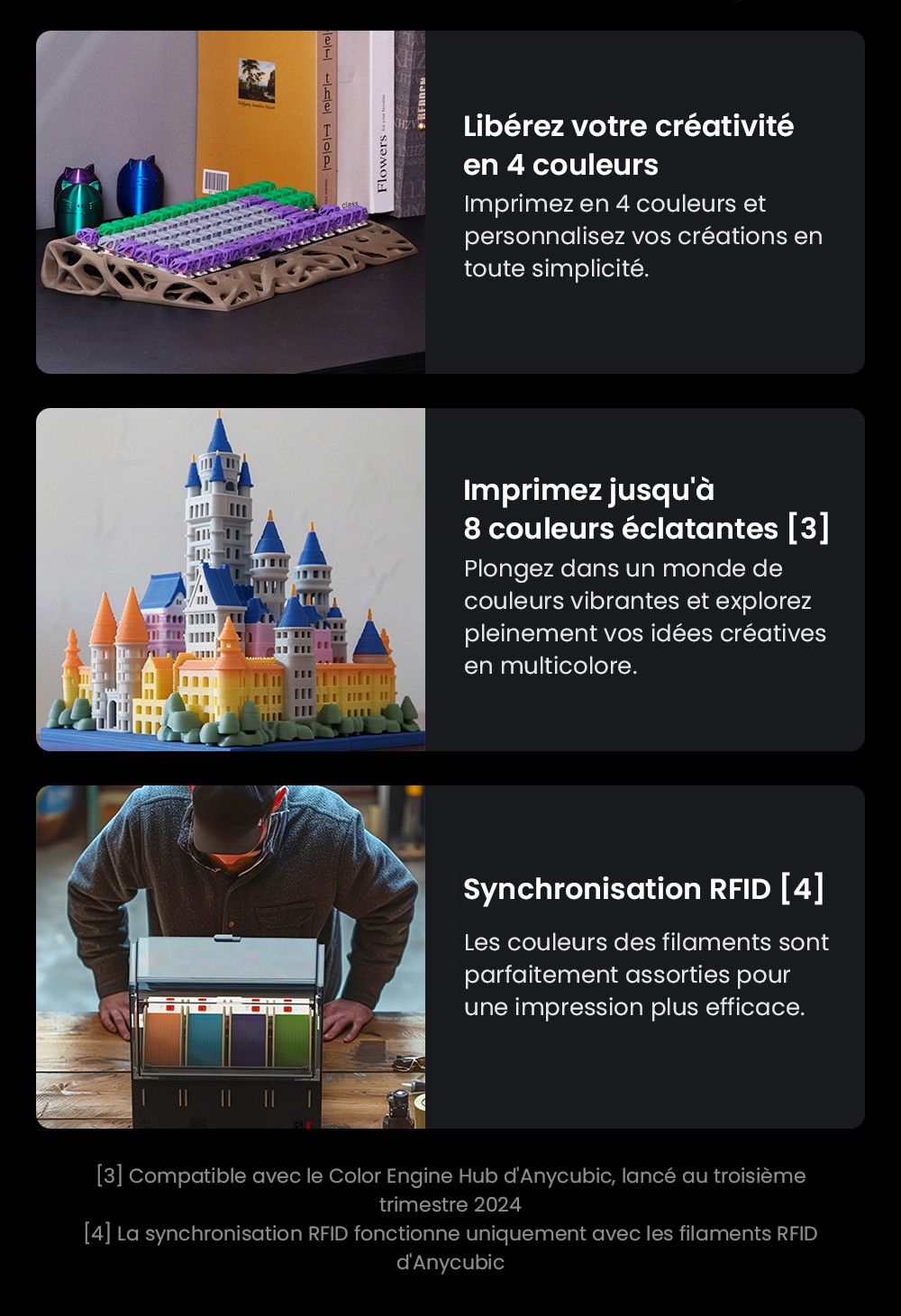 Imprimante 3D ANYCUBIC KOBRA 3 COMBO, avec ACE Pro, vitesse maximale de 600 mm/s, double système de chauffage PTC, impression multicolore intelligente, mise à niveau automatique, détection de colmatage des buses, taille extensible 250 x 250 x 260 mm