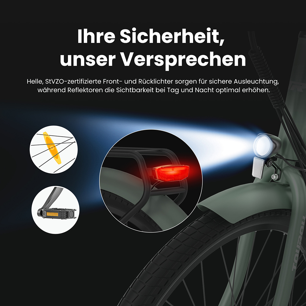 Touroll B2 Elektrofahrrad, 250 W Motor, 36 V 15,6 Ah Akku, 26 x 2,25 Zoll Reifen, 25 km/h Höchstgeschwindigkeit, 100 km Reichweite, Scheibenbremse und E-Bremse, Shimano 7-Gang-Getriebe, LED-Display