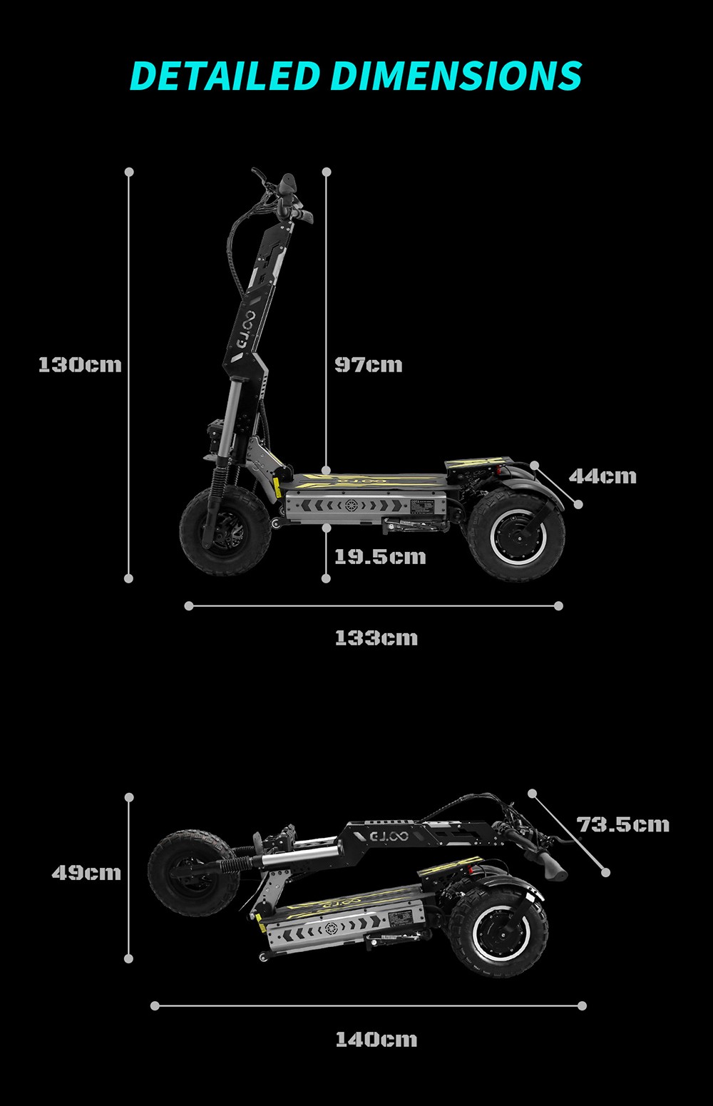 OOTD T30 Összecsukható Elektromos Roller, 1600W*2 Motor, 60V 31.2Ah Akkumulátor, 13 colos Terepjáró Gumiabroncsok, 65km/h Max. Sebesség, 100km Max. Hatótávolság, Hidraulikus Tárcsafékek, Elöl Hidraulikus & Hátul Rugós Felfüggesztés, 200kg Max. Terhelhetőség