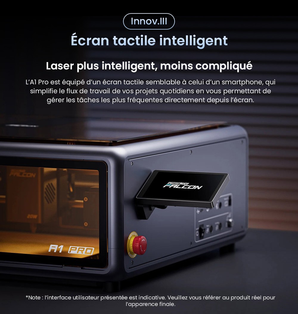 Creality Falcon A1 Pro Graveur laser, 20W bleu et 2W IR, caméra IA, vitesse élevée de 600 mm/s, écran tactile 4,3 pouces, 358x268mm, gris