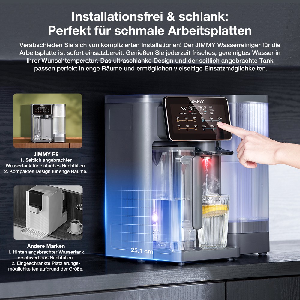 JIMMY R9 Tisch-Reverse-Osmose-Wasserfilter, 7-Stufen + UV + Remineralisierung, 3s Heißwasser, 7 Temperaturen, 3:1 Verhältnis, Grau