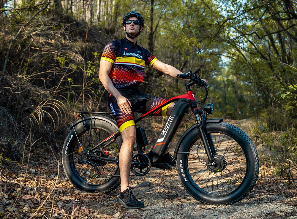 DUOTTS F26 Electric Mountain Bike 750W*2 Dual Motors Samsung 48V 20Ah Battery 26*4.0 Inch Fat Tires 55Km/h Max Speed 55 Degree Climbing Smart Color Display APP Dual Disc Brakes 150KG Max Load 100KM Range Smart APP - Black