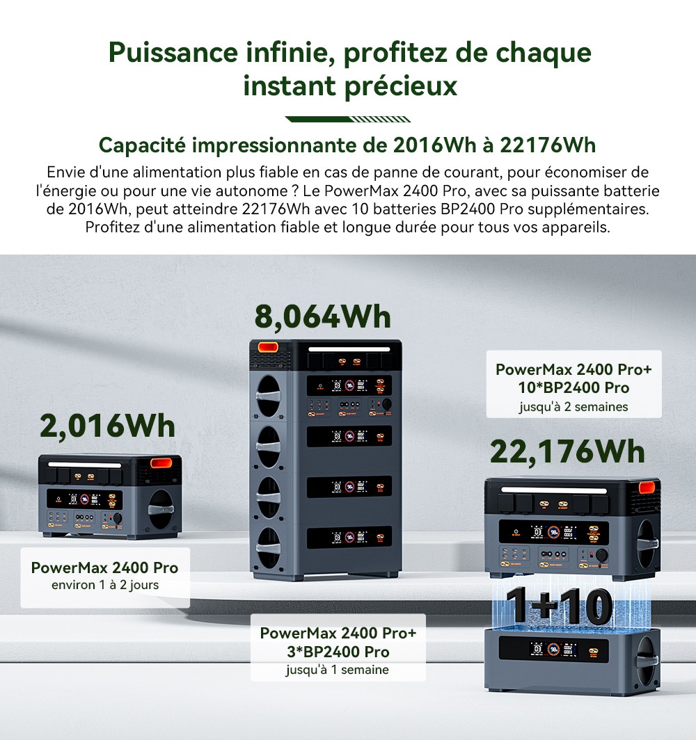 Blackview Oscal PowerMax 2400 Pro Station d'Énergie, 2016Wh 2400W, LiFePO4 3500+ Cycles, Charge 1.2h, App Smart