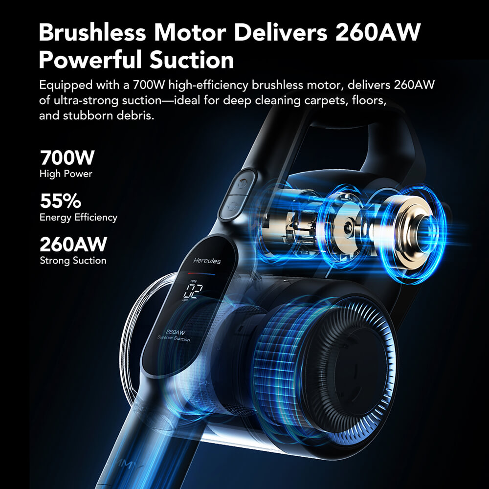 JIMMY H11 Pro Cordless Vacuum Cleaner, 700W/260AW Suction, 90 mins Runtime, Flexible Mental Tube, 7 Cleaning Tools, LED Display, for Carpets/Hard Floors - Dark Gray
