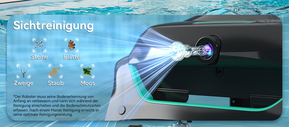 WYBOT C2 Vision kabelloser Pool-Staubsaugerroboter, Schmutzerkennung mit KI-Kamera, 8-in-1-Masterreinigung, Zweischicht-Filtration, bürstenlose Motoren für starke Saugleistung, für Pools bis zu 180 m², Schwarzgrün