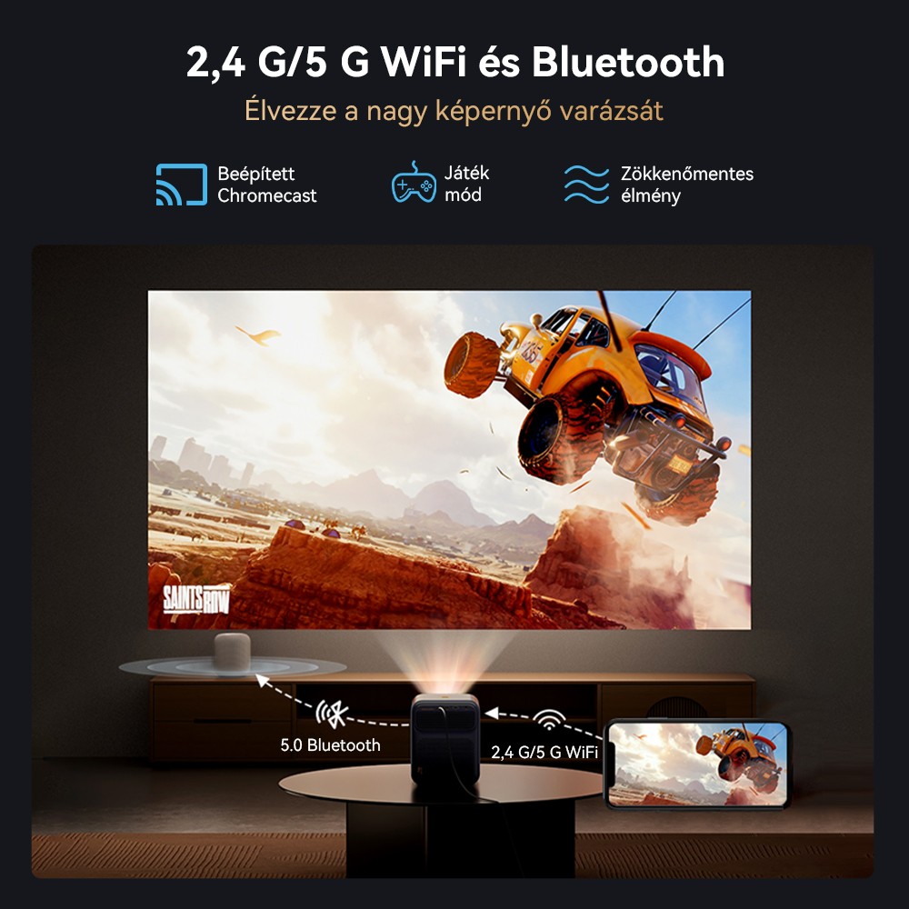 Wanbo Mozart 1 Pro LCD projektor, 900 ANSI, natív 1080P, Android TV 11, autofókusz, tárgyelkerülés - EU csatlakozó