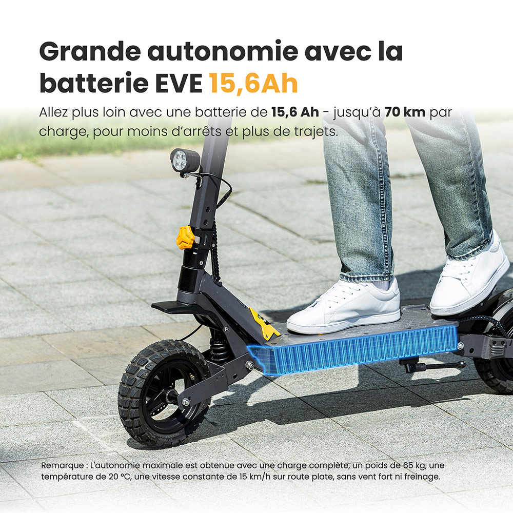Ausom L1 Trottinette électrique, moteur 800 W, batterie 48 V 15,6 Ah, pneus 10 pouces, vitesse maximale 45 km/h, autonomie 70 km, freins à disque avant et arrière, suspension à double bras oscillant, verrouillage NFC et code d'accès