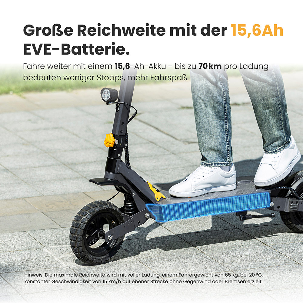 Ausom L1 Elektroroller, 800W Motor, 48V 15,6Ah Akku, 10 Zoll Reifen, 45 km/h Höchstgeschwindigkeit, 70 km Reichweite, Scheibenbremsen vorne und hinten, Doppelschwingenaufhängung, NFC- und Passcode-Sperre