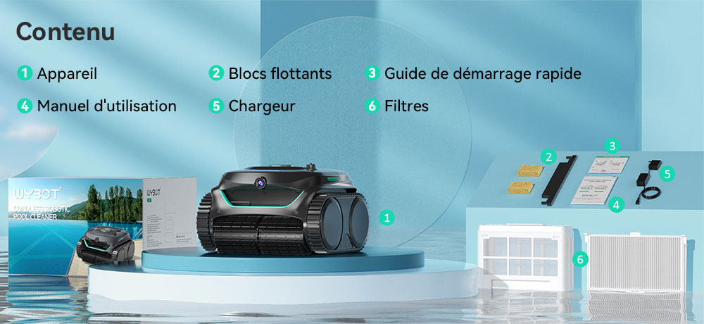 Aspirateur robot de piscine sans fil WYBOT C2 Vision, détection de débris avec caméra AI, nettoyage principal 8 en 1, filtration à deux couches, moteurs sans balais pour une aspiration puissante, pour piscines jusqu'à 1940 pieds carrés, noir vert
