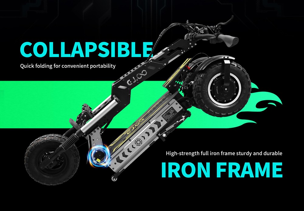 OOTD T30 Folding Electric Scooter, 1600W*2 Motor, 60V 31.2Ah Battery, 13 inch Off-road Tires, 65km/h Max Speed, 100km Max Range, Hydraulic Disc Brakes, Front Hydraulic & Rear Spring Suspension, 200kg Max Load