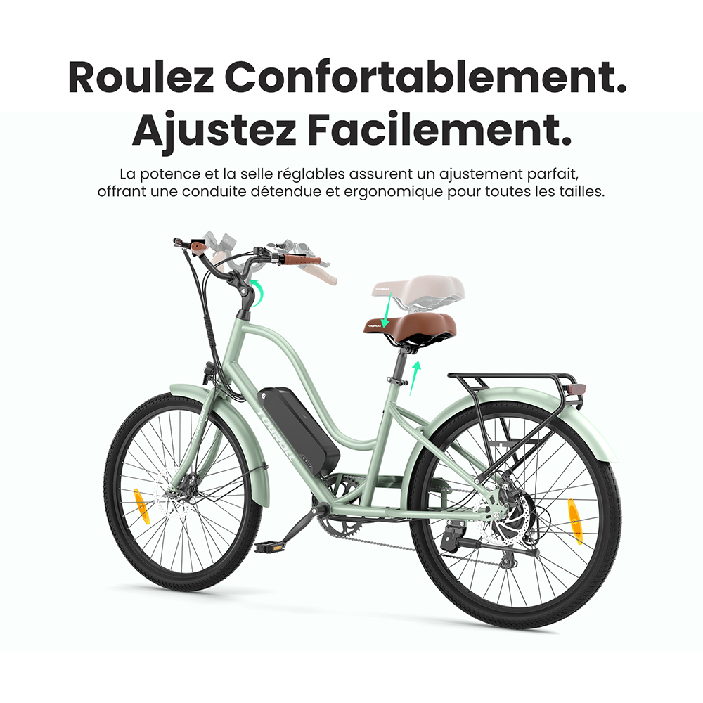 Touroll B2 Vélo électrique, moteur 250 W, batterie 36 V 15,6 Ah, pneus 26 x 2,25 pouces, vitesse maximale 25 km/h, autonomie 100 km, frein à disque et frein électrique, Shimano 7 vitesses, écran LED