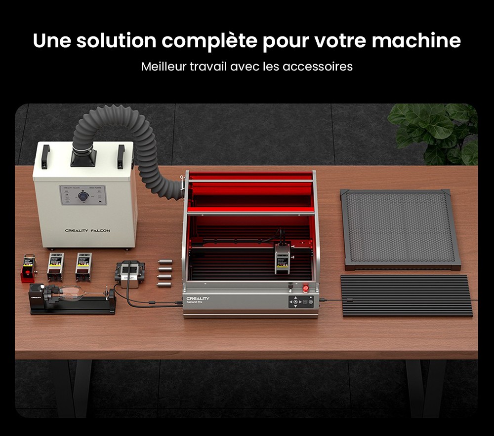 Graveur laser Creality Falcon2 Pro 40 W, certification de sécurité FDA classe 1, évacuation des fumées, assistance d'air intégrée, caméra intégrée, bande de protection de type clôture, surveillance incendie/flux d'air/lentille, 400 x 415 mm