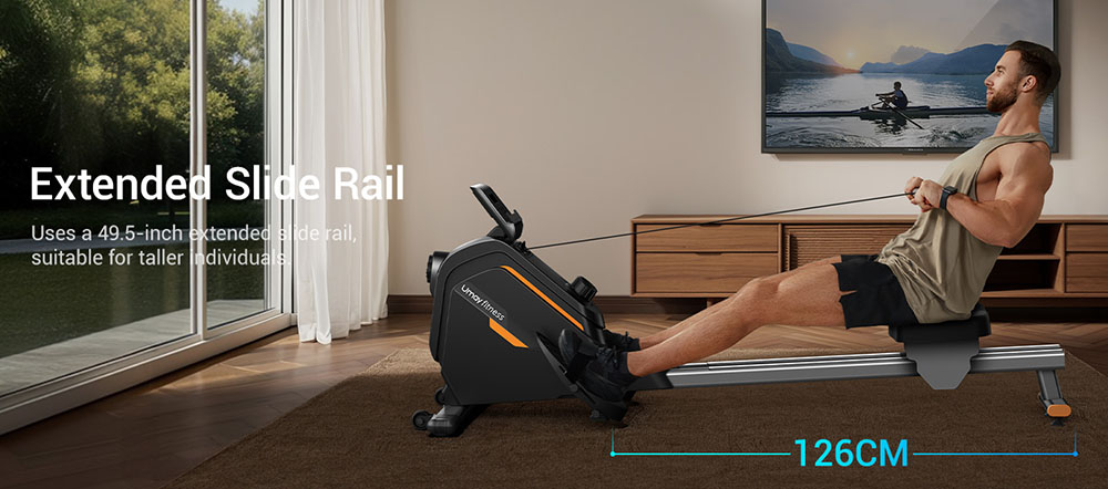ROBORE UR30 Rower Machine with 126cm Extended Track, 16-Level Magnetic Resistance, 160kg Weight Capacity, Silent Operation