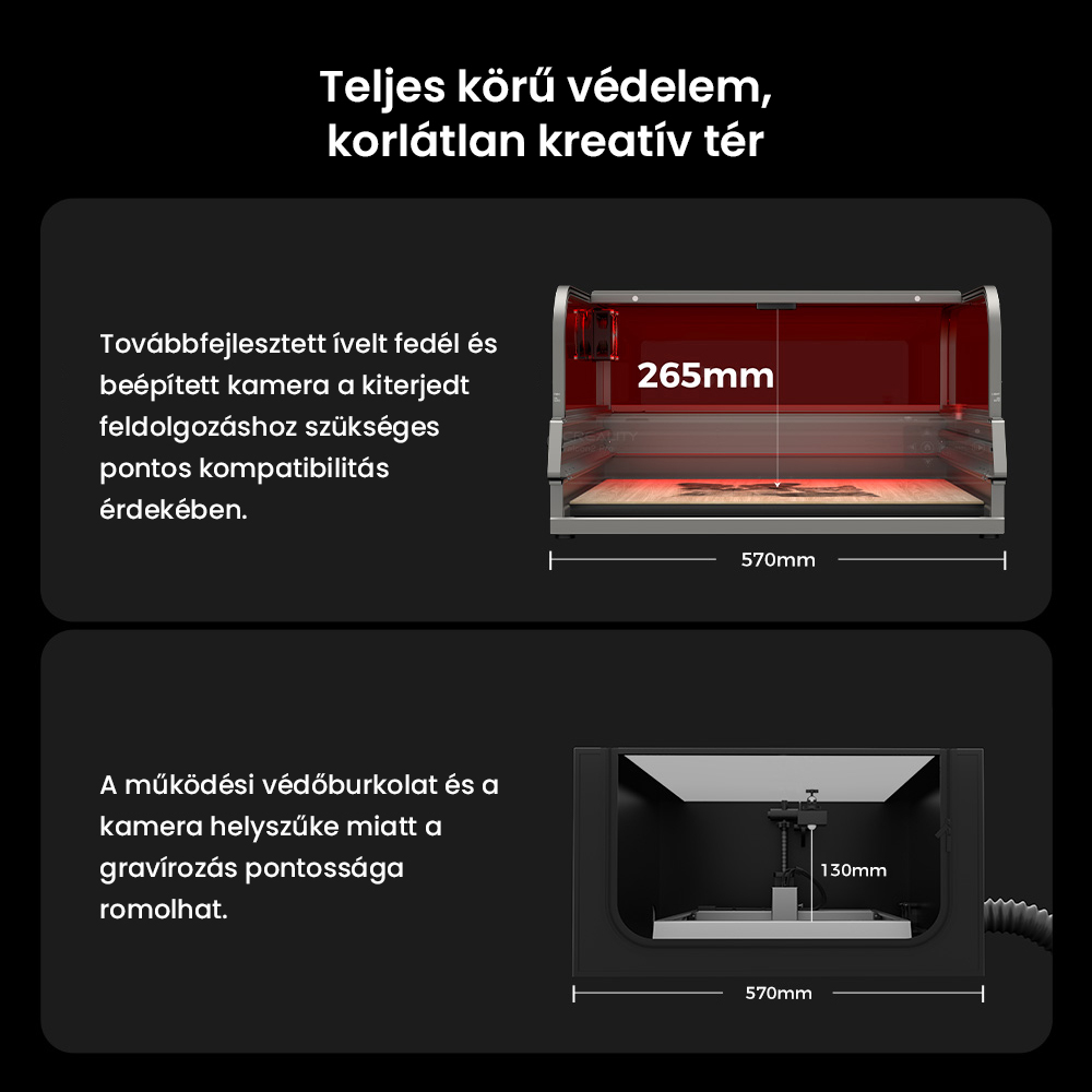 Creality Falcon2 Pro 40W-os lézergravírozó vágó, FDA 1. osztályú biztonsági tanúsítvány, füstelszívás, integrált légrásegítés, beépített kamera, kerítés típusú védőcsík, tűz- / légáramlás- / lencsefigyelés, 400*415mm