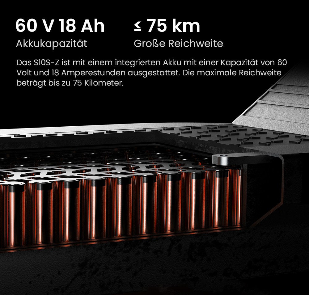 Joyor S10-S-Z Elektroroller, 60 V 18 Ah Akku, 1000 W Dual-Motor, 65 km/h Höchstgeschwindigkeit, 70-85 km maximale Fahrtstrecke, Schwarz