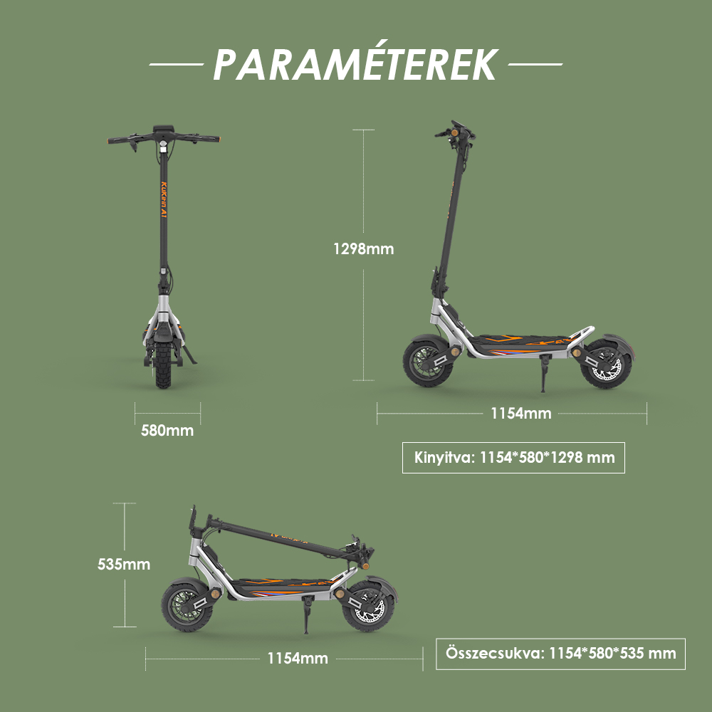 Kukirin A1 Összecsukható Elektromos Roller, 800 W-os Motor, 48 V 13 Ah Akkumulátor, 10 hüvelykes Vákuum Kerékpár, 45 km/h Max Sebesség, 45 km Hatótávolság, Első és Hátsó Tárcsafék, Első és Hátsó Lengéscsillapítás