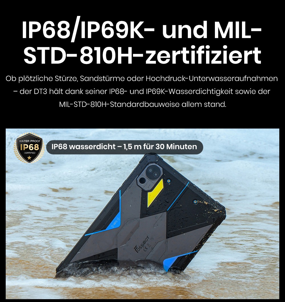 FOSSiBOT DT3 5G Rugged Tablet, Android 15, 10,4 Zoll 1200x2000 Display, 12GB RAM 256GB ROM, WiFi 6, 21560mAh Akku 66W Schnellladung, 64MP+32MP Kamera, LED-Taschenlampe, NFC, GPS/GALILEO/GLONASS/QZSS/BEIDOU/NavIC, Fingerabdruck- & Face ID-Entsperrung - Grau