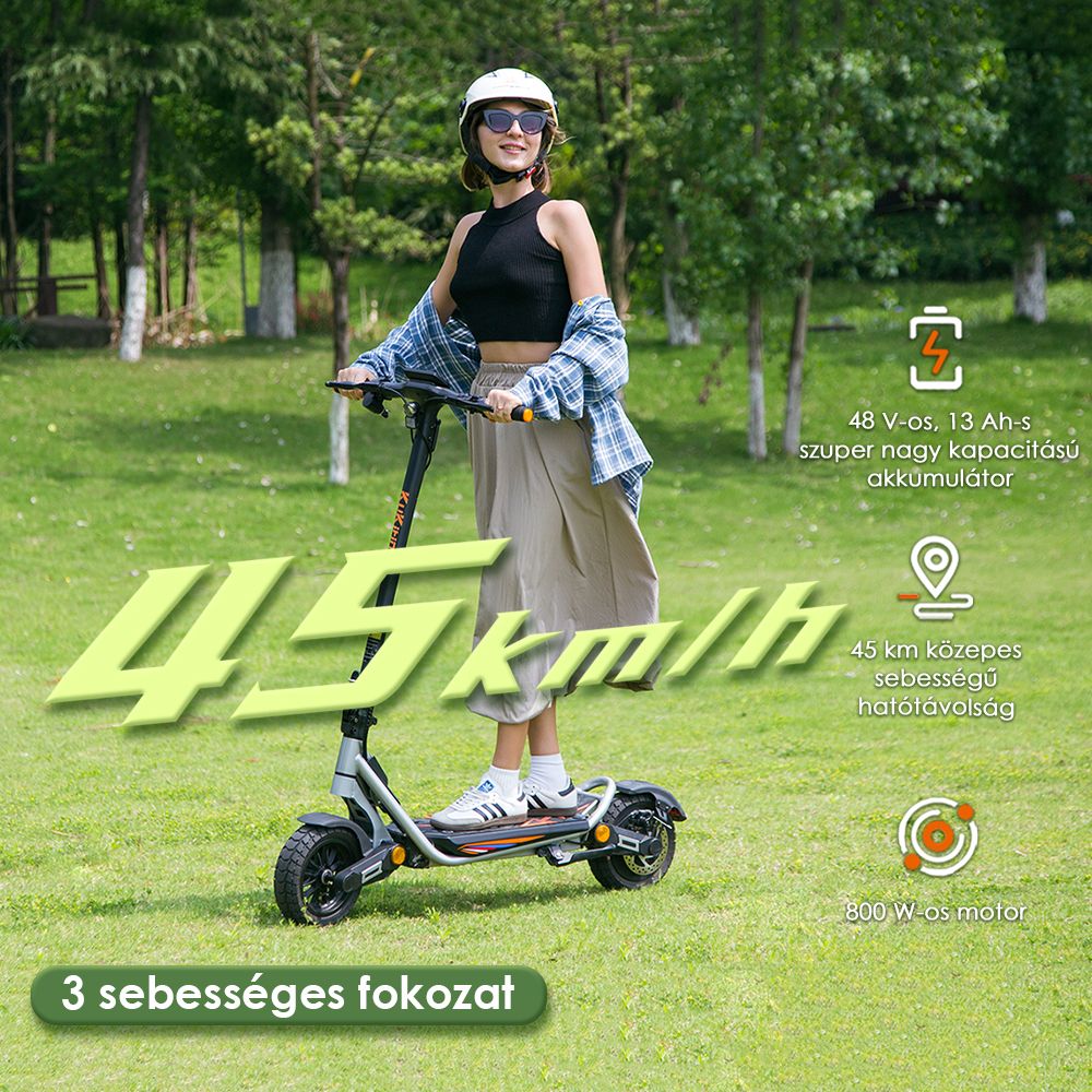 Kukirin A1 Összecsukható Elektromos Roller, 800 W-os Motor, 48 V 13 Ah Akkumulátor, 10 hüvelykes Vákuum Kerékpár, 45 km/h Max Sebesség, 45 km Hatótávolság, Első és Hátsó Tárcsafék, Első és Hátsó Lengéscsillapítás