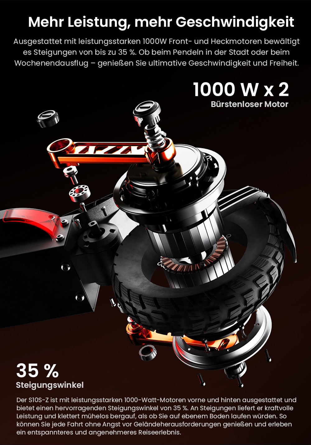Joyor S10-S-Z Elektroroller, 60 V 18 Ah Akku, 1000 W Dual-Motor, 65 km/h Höchstgeschwindigkeit, 70-85 km maximale Fahrtstrecke, Schwarz