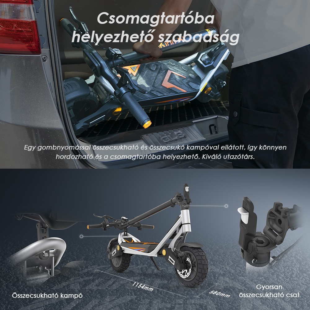 Kukirin A1 Összecsukható Elektromos Roller, 800 W-os Motor, 48 V 13 Ah Akkumulátor, 10 hüvelykes Vákuum Kerékpár, 45 km/h Max Sebesség, 45 km Hatótávolság, Első és Hátsó Tárcsafék, Első és Hátsó Lengéscsillapítás