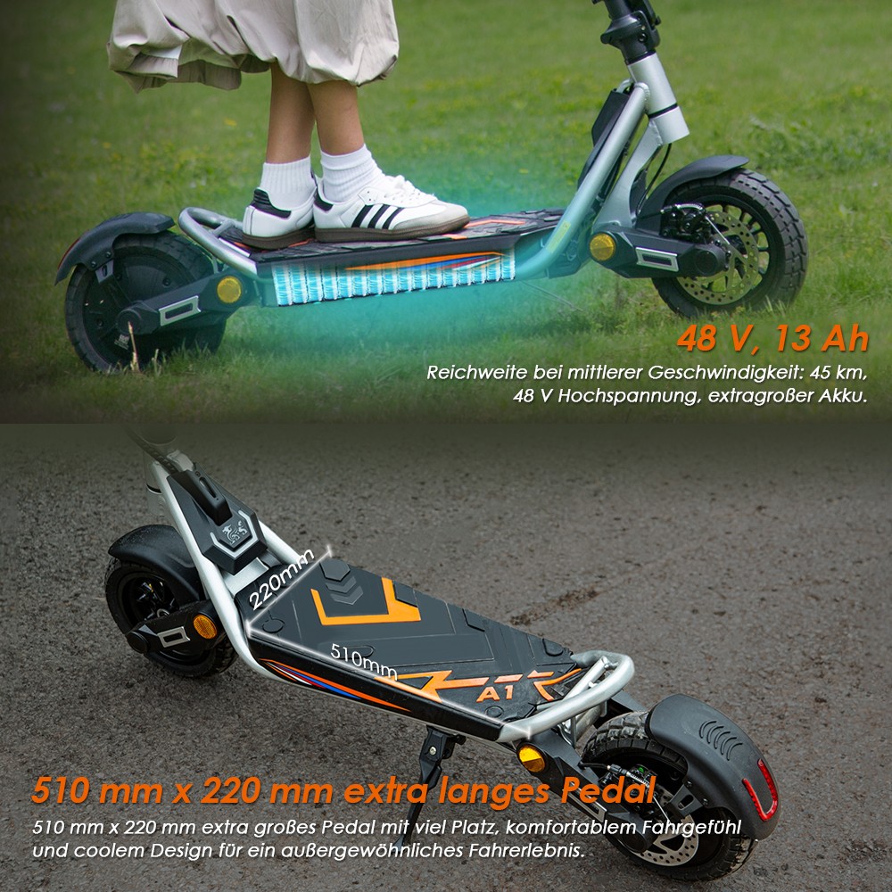 Kukirin A1 Faltbarer Elektroroller, 800-W-Motor, 48-V-13-Ah-Akku, 10-Zoll-Vakuumreifen, 45 km/h Höchstgeschwindigkeit, 45 km Reichweite, Scheibenbremse vorne und hinten, Stoßdämpfung vorne und hinten