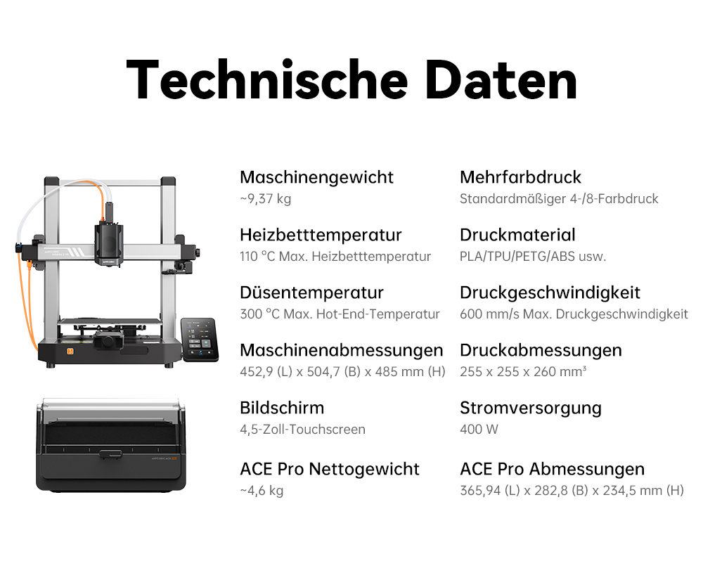 Anycubic Kobra 3 V2 Combo 3D-Drucker, ACE Pro Multicolor, 720P-Kamera, 600 mm/s Geschwindigkeit, automatische Nivellierung, Filamenttrocknung, 255 x 255 x 260 mm