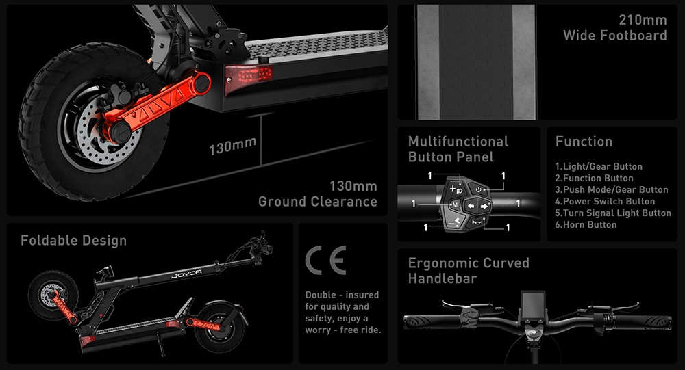 Joyor S10-S-Z Electric Scooter 10 Inch Off-road Tires 60V 18Ah Battery 1000W*2 Dual Motor 70-85KM Range 120KG Load Double Hydraulic Disc Brakes Shock absorber Turn signal Smart LED Display update from S10-S - Black