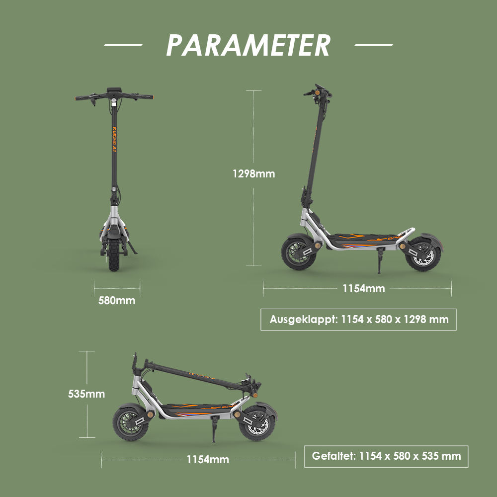 Kukirin A1 Faltbarer Elektroroller, 800-W-Motor, 48-V-13-Ah-Akku, 10-Zoll-Vakuumreifen, 45 km/h Höchstgeschwindigkeit, 45 km Reichweite, Scheibenbremse vorne und hinten, Stoßdämpfung vorne und hinten