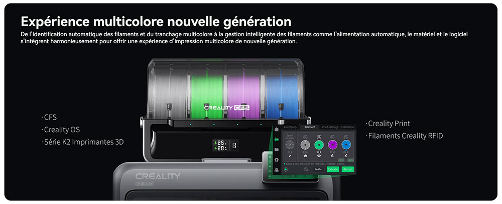 Imprimante 3D Creality K2 Pro Combo, système CFS, 300 x 300 x 300 mm