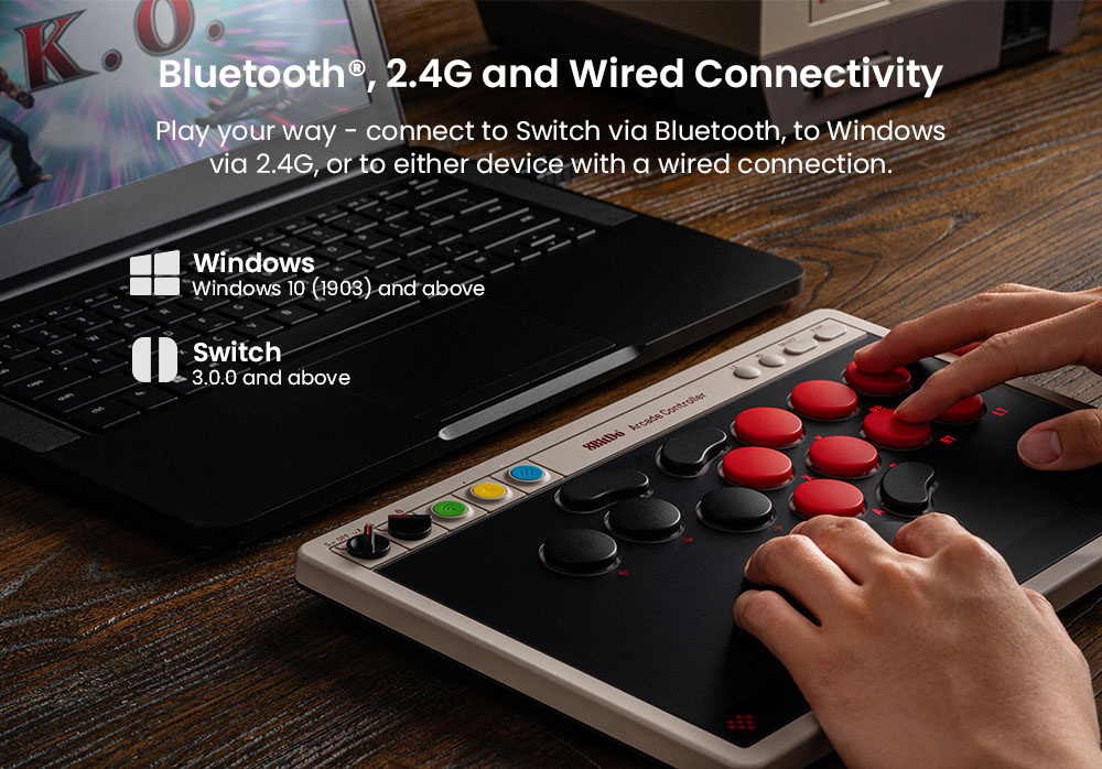 8BitDo Arcade Controller, Compatible with Switch and Windows, Dynamic Button Layout, Leverless, Ultimate Precision, Sleek and Smudge-resistant
