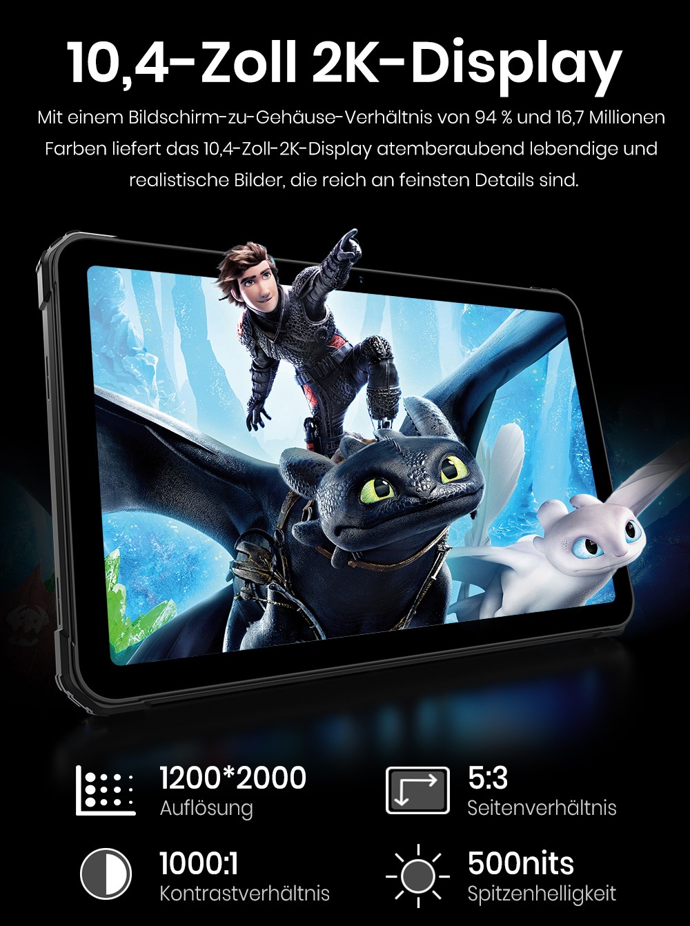 FOSSiBOT DT3 5G Rugged Tablet, Android 15, 10,4 Zoll 1200x2000 Display, 12GB RAM 256GB ROM, WiFi 6, 21560mAh Akku 66W Schnellladung, 64MP+32MP Kamera, LED-Taschenlampe, NFC, GPS/GALILEO/GLONASS/QZSS/BEIDOU/NavIC, Fingerabdruck- & Face ID-Entsperrung - Blau