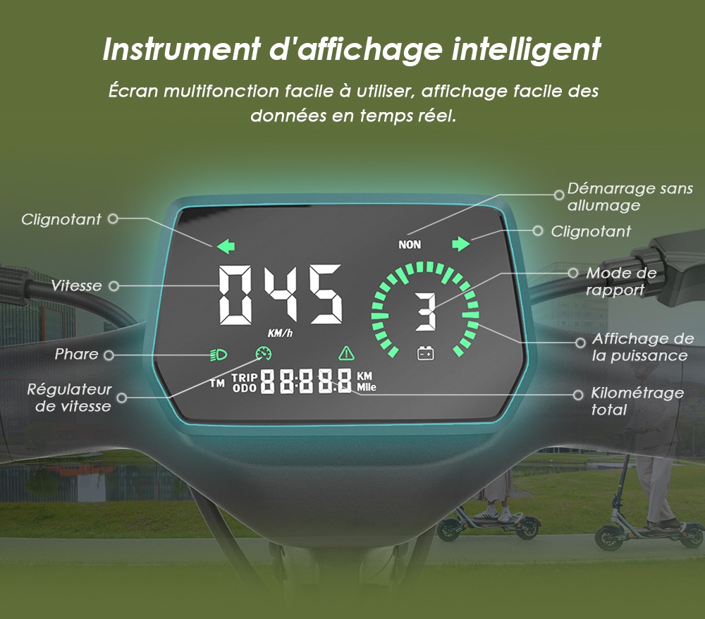 Kukirin A1 Trottinette électrique pliable, moteur 800 W, batterie 48 V 13 Ah, pneu à vide de 10 pouces, vitesse maximale de 45 km/h, autonomie de 45 km, freins à disque avant et arrière, amortisseurs avant et arrière