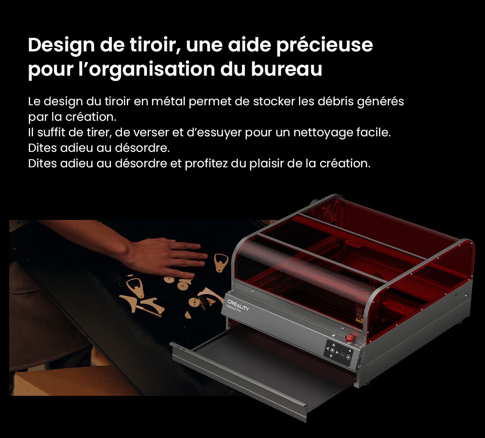 Graveur laser Creality Falcon2 Pro 40 W, certification de sécurité FDA classe 1, évacuation des fumées, assistance d'air intégrée, caméra intégrée, bande de protection de type clôture, surveillance incendie/flux d'air/lentille, 400 x 415 mm
