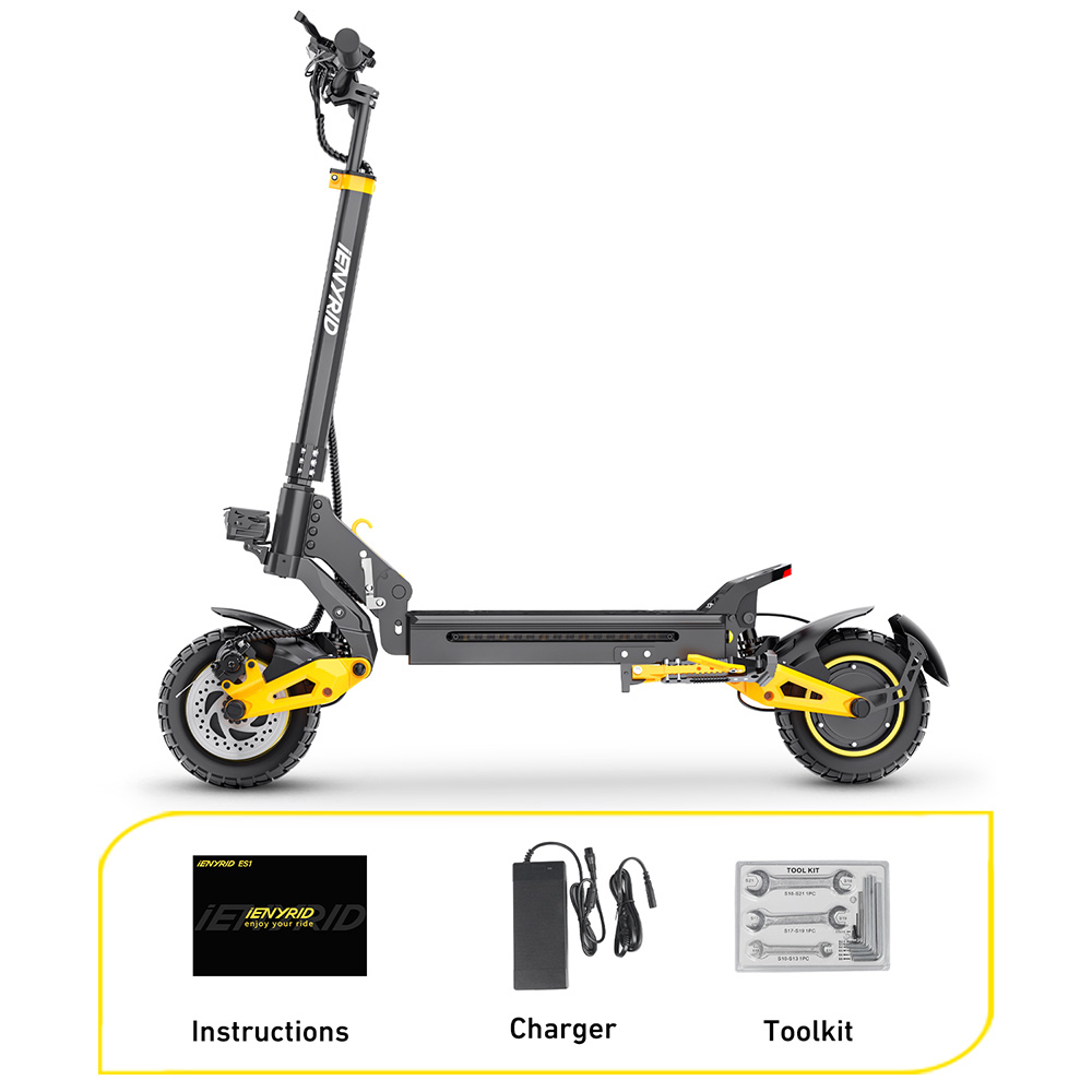 iENYRID ES1 Trottinette électrique, moteur 250 W x 2, batterie 48 V 20,8 Ah, pneus tout-terrain 10 pouces, vitesse maximale 25 km/h, autonomie 60 km, freins à double disque, suspension à ressort hydraulique avant et arrière, régulateur de vitesse