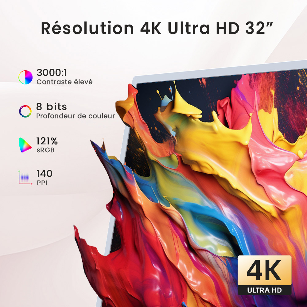 Moniteur mobile KTC A32Q7 Pro, écran tactile 4K 32'', WiFi6, Android 13, RK3588S 8 cœurs, certification Google EDLA, batterie 9500 mAh, 8 Go de RAM 128 Go de ROM, angles réglables, 1 * HDMI 2.0, 1 * USB 3.0, 1 * USB 2.0