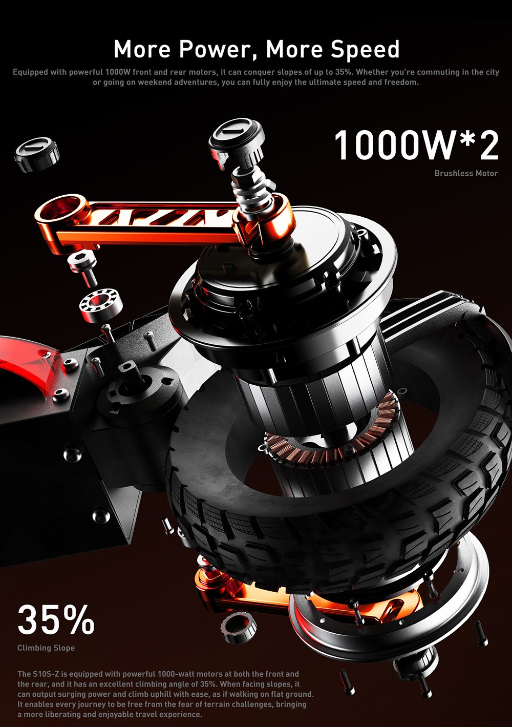 Joyor S10-S-Z Electric Scooter 10 Inch Off-road Tires 60V 18Ah Battery 1000W*2 Dual Motor 70-85KM Range 120KG Load Double Hydraulic Disc Brakes Shock absorber Turn signal Smart LED Display update from S10-S - Black