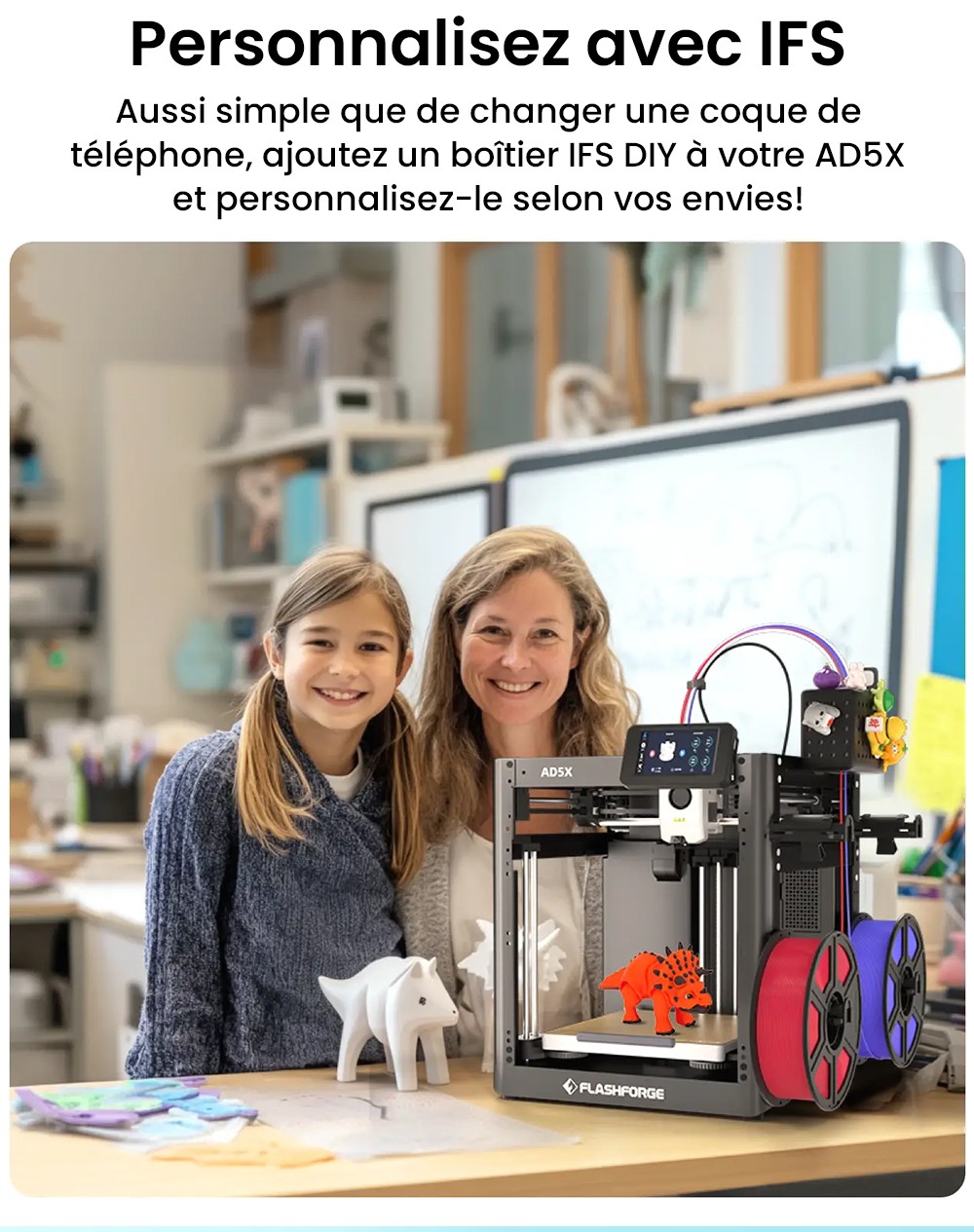 Flashforge AD5X Imprimante 3D, Impression intelligente 4 couleurs, Vitesse max 600 mm/s, 220×220×220mm