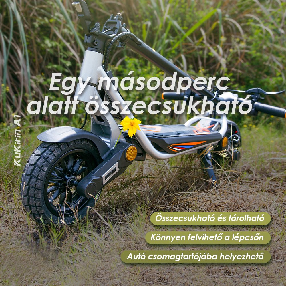 Kukirin A1 Összecsukható Elektromos Roller, 800 W-os Motor, 48 V 13 Ah Akkumulátor, 10 hüvelykes Vákuum Kerékpár, 45 km/h Max Sebesség, 45 km Hatótávolság, Első és Hátsó Tárcsafék, Első és Hátsó Lengéscsillapítás